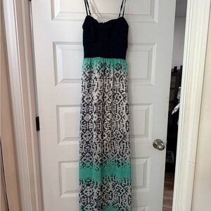 Elegant Navy and Teal Maxi Dress